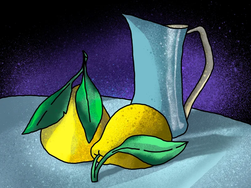 2 lemons and a small vase.